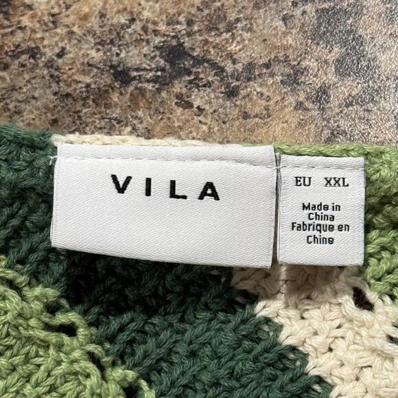 Vila Dress Crochet Knit Cottage Coquette Boho Retro Midi Stripe Green Size 18/20 - Picture 2 of 7